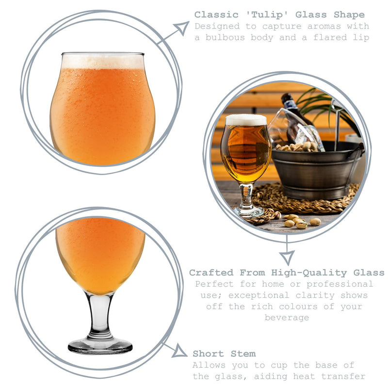 570ml Angelina Tulip Beer Glasses - Pack of Six - By LAV