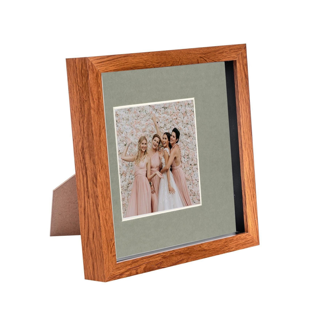Dark Wood 8" x 8" Shadow Box Photo Frame with 4" x 4" Grey Mount