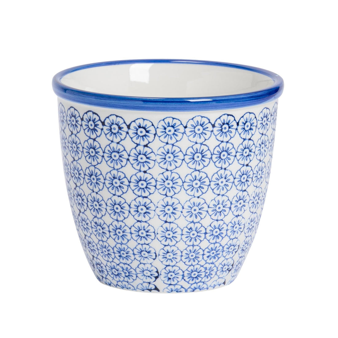 Navy 14cm Hand-Printed Stoneware Plant Pot