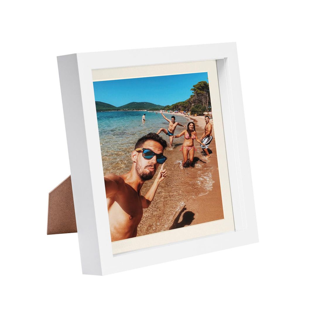 White 8" x 8" Shadow Box Photo Frame with 6" x 6" Ivory Mount &amp; White Spacer