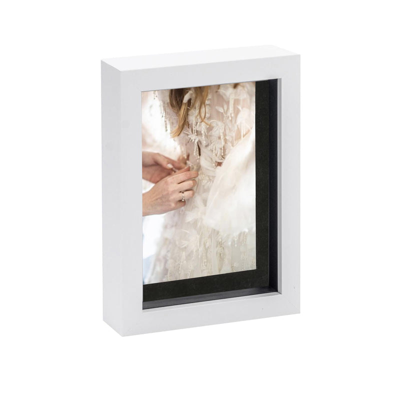 5" x 7" White 3D Box Photo Frame with 4" x 6" Mount & Black Spacer - by Nicola Spring