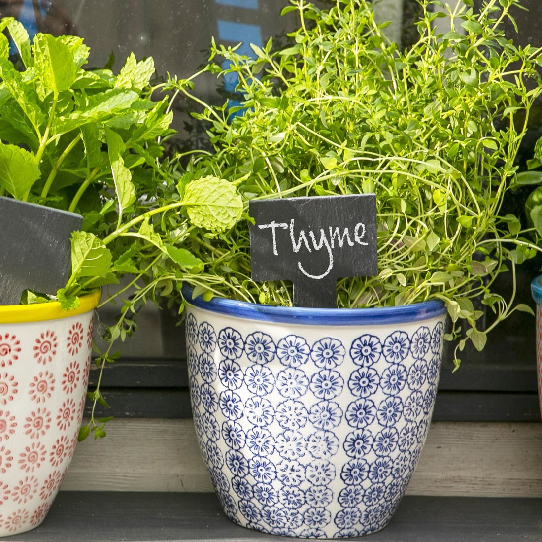 Navy 14cm Hand-Printed Stoneware Plant Pot