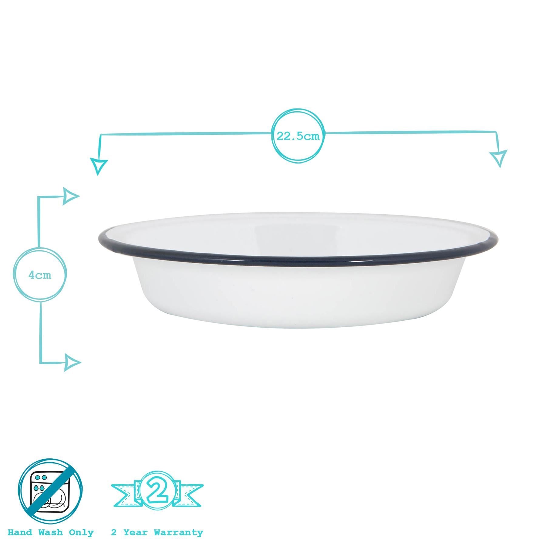 22.5cm White Enamel Deep Bowls - Pack of Six