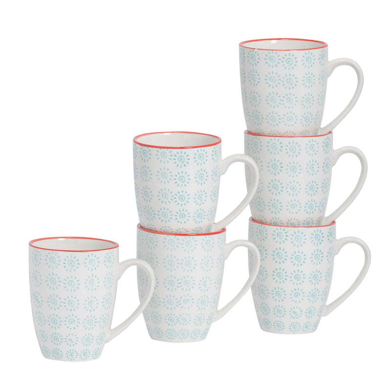 360ml Hand Printed China Coffee Mugs - Pack of Six - By Nicola Spring