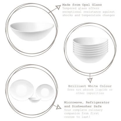 White 15cm Prometeo Oval Glass Cereal Bowls - Pack of 6