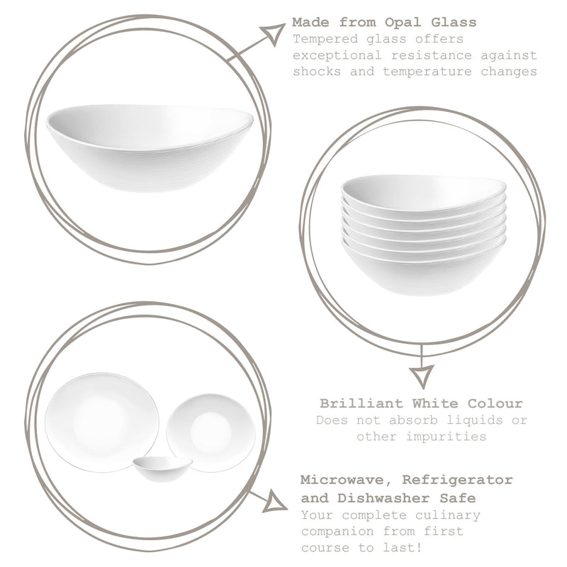 White 15cm Prometeo Oval Glass Cereal Bowls - Pack of 6 - By Bormioli Rocco