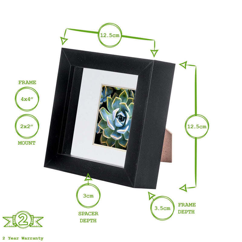 4" x 4" Black 3D Box Photo Frame with 2" x 2" Mount - By Nicola Spring