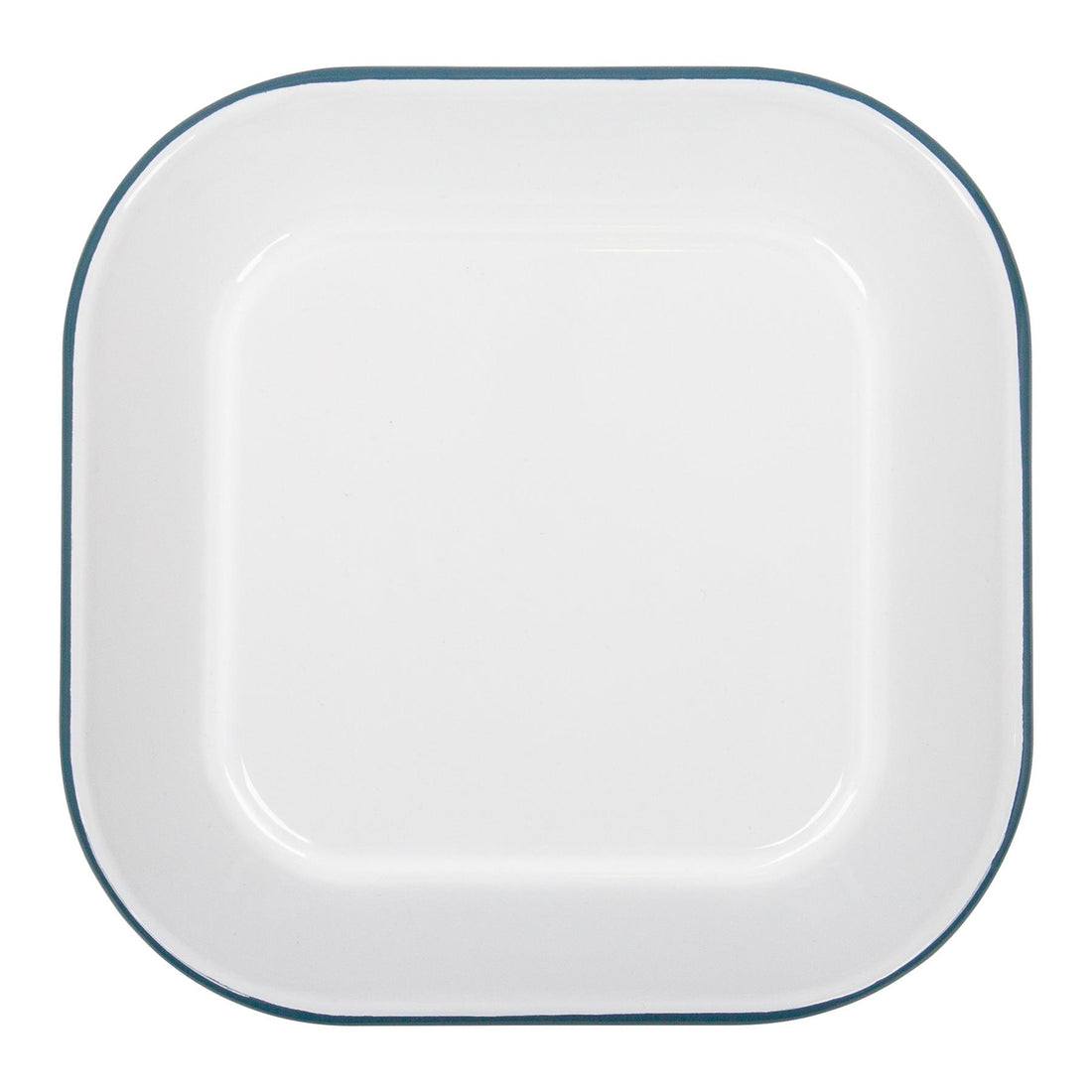 24.5cm x 24.5cm White Square Enamel Baking Tray with Green Rim