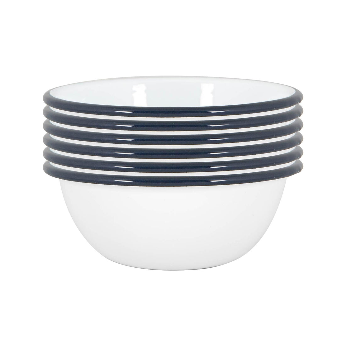16cm White &amp; Navy Enamel Bowls - Pack of 6