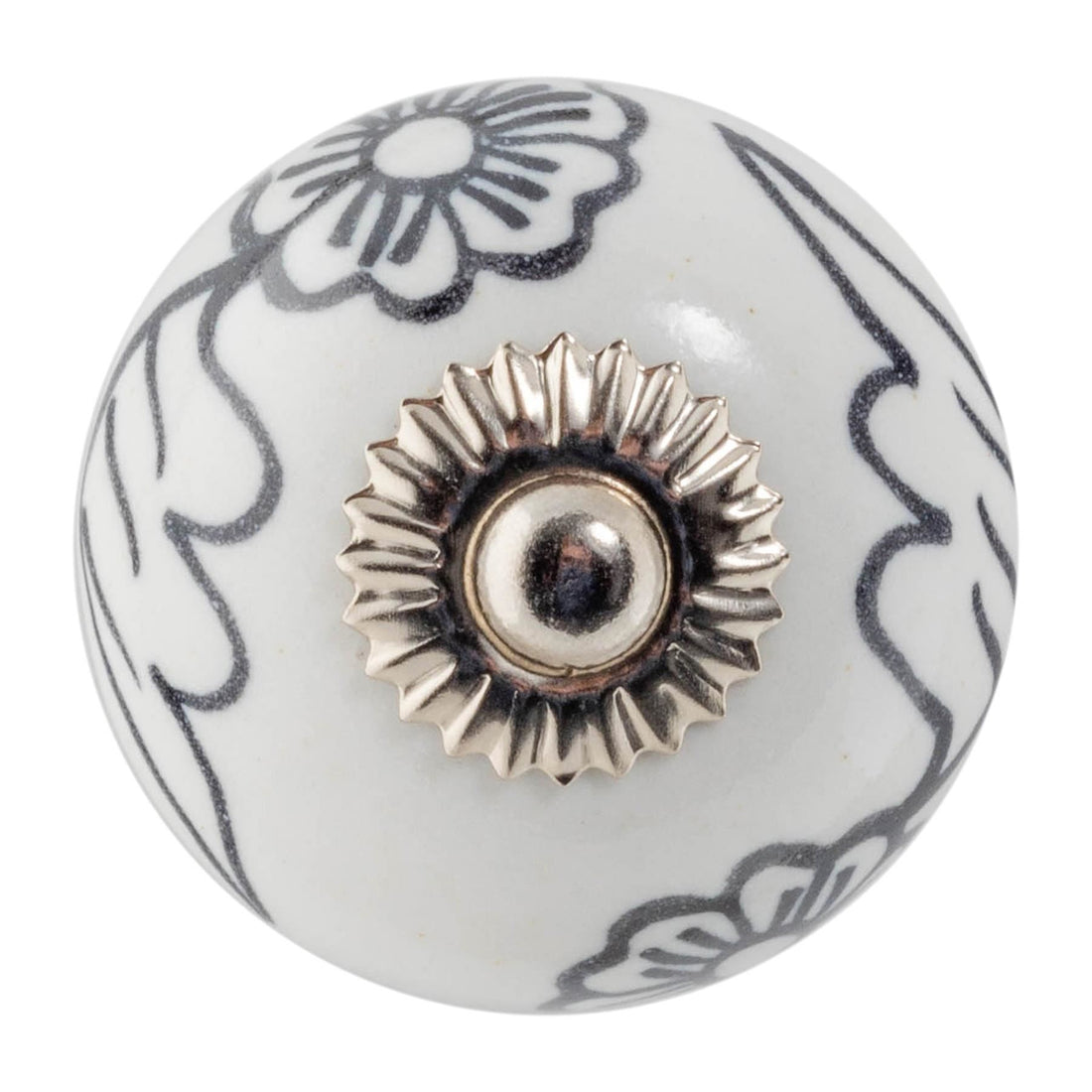 Black Blooms 4.5cm Round Geometric Ceramic Cabinet Knob