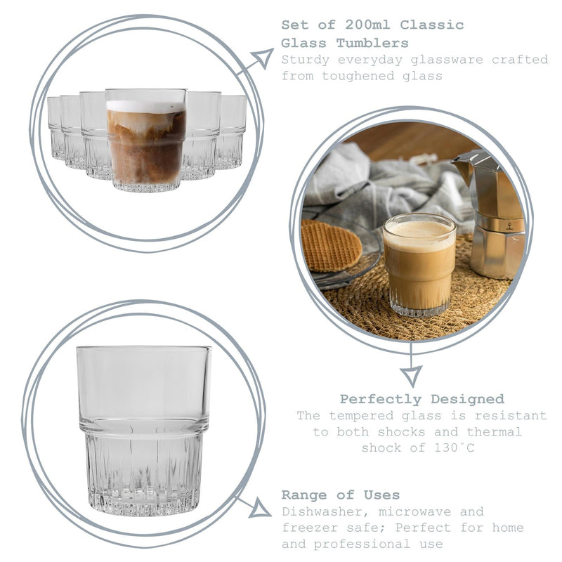 200ml Empilable Glass Stacking Tumblers - Pack of Six - By Duralex