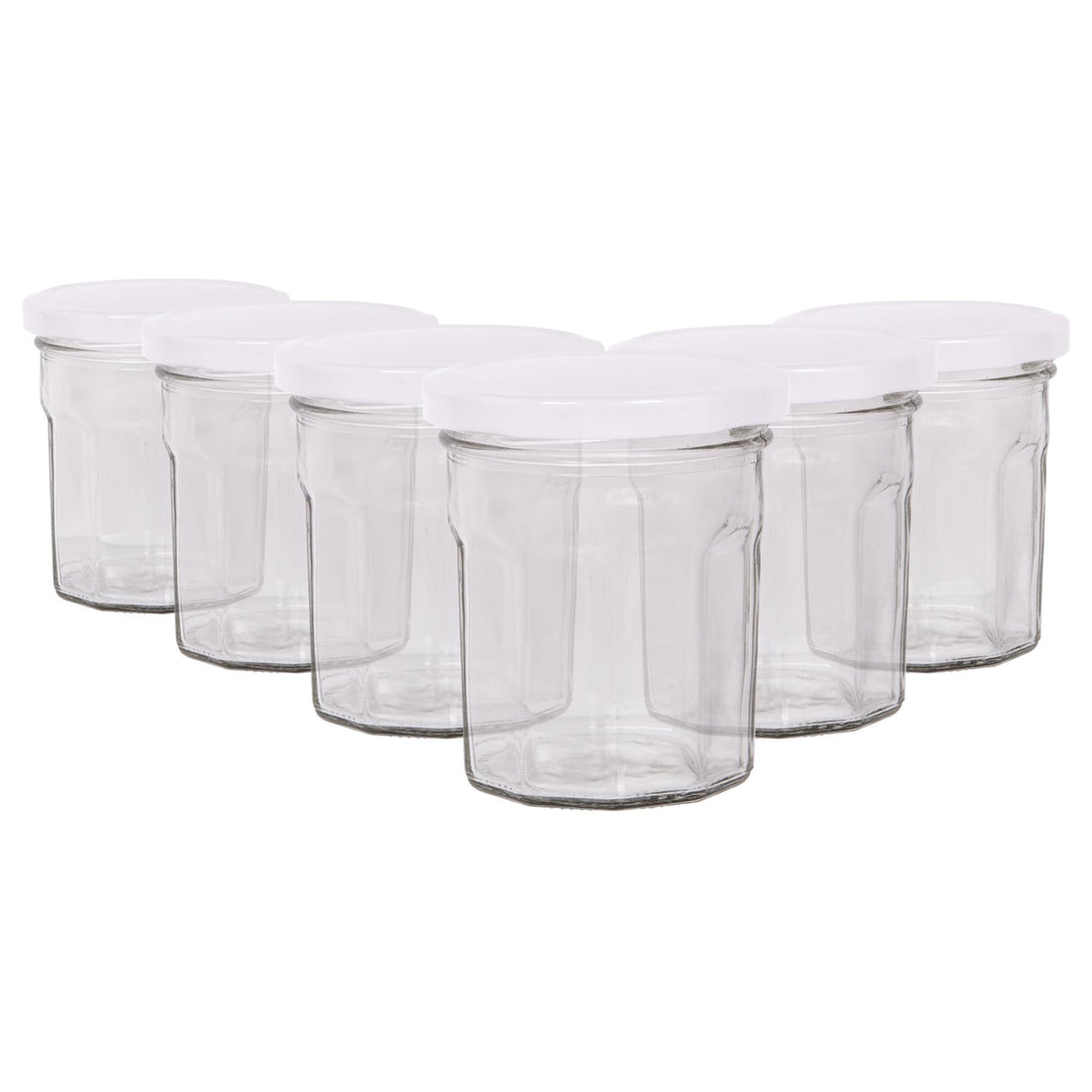 150ml Octagonal Glass Jam Jars with White Screw-Top Lids - Pack of 6