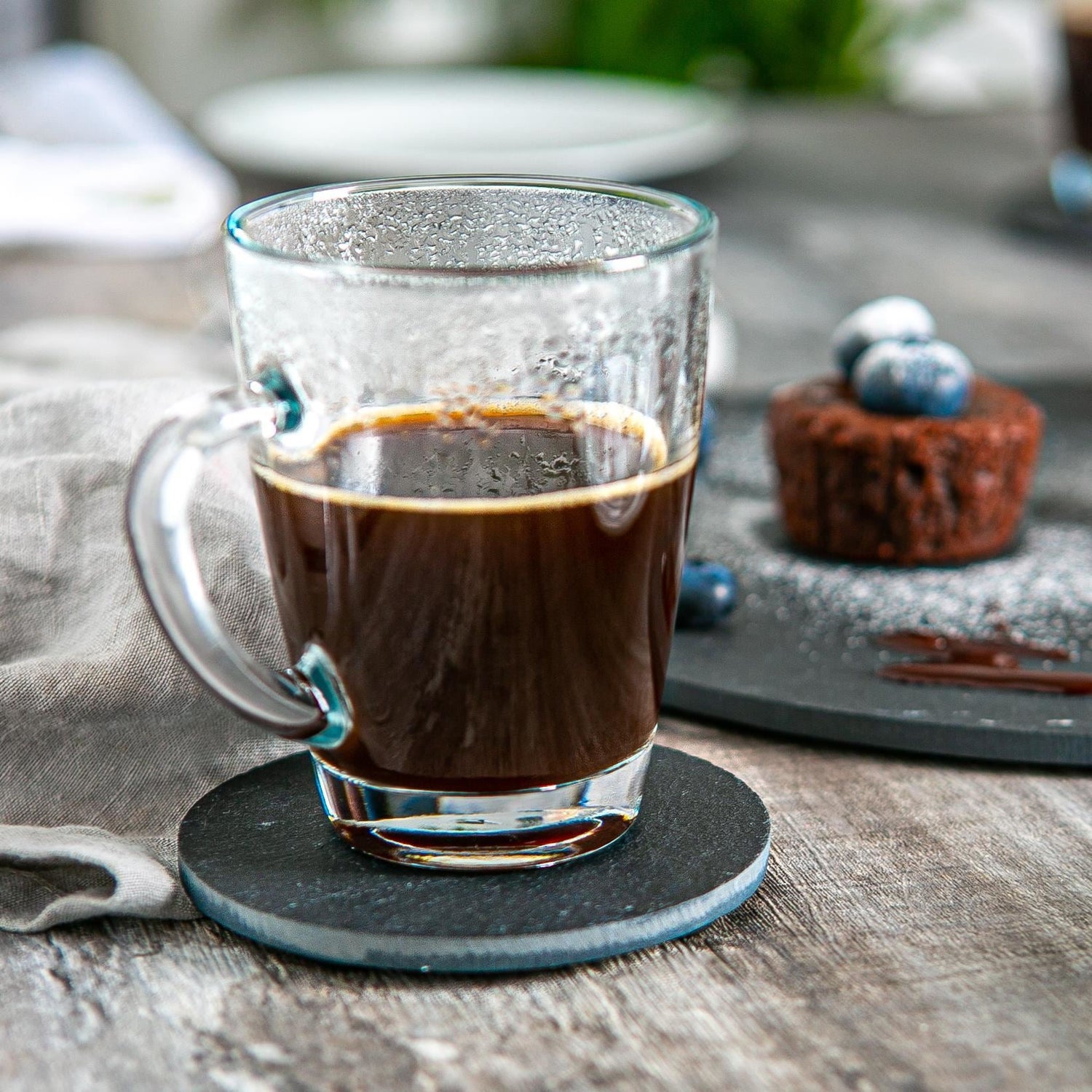 12pc Black Round Linea Slate Placemats &amp; Coasters Set