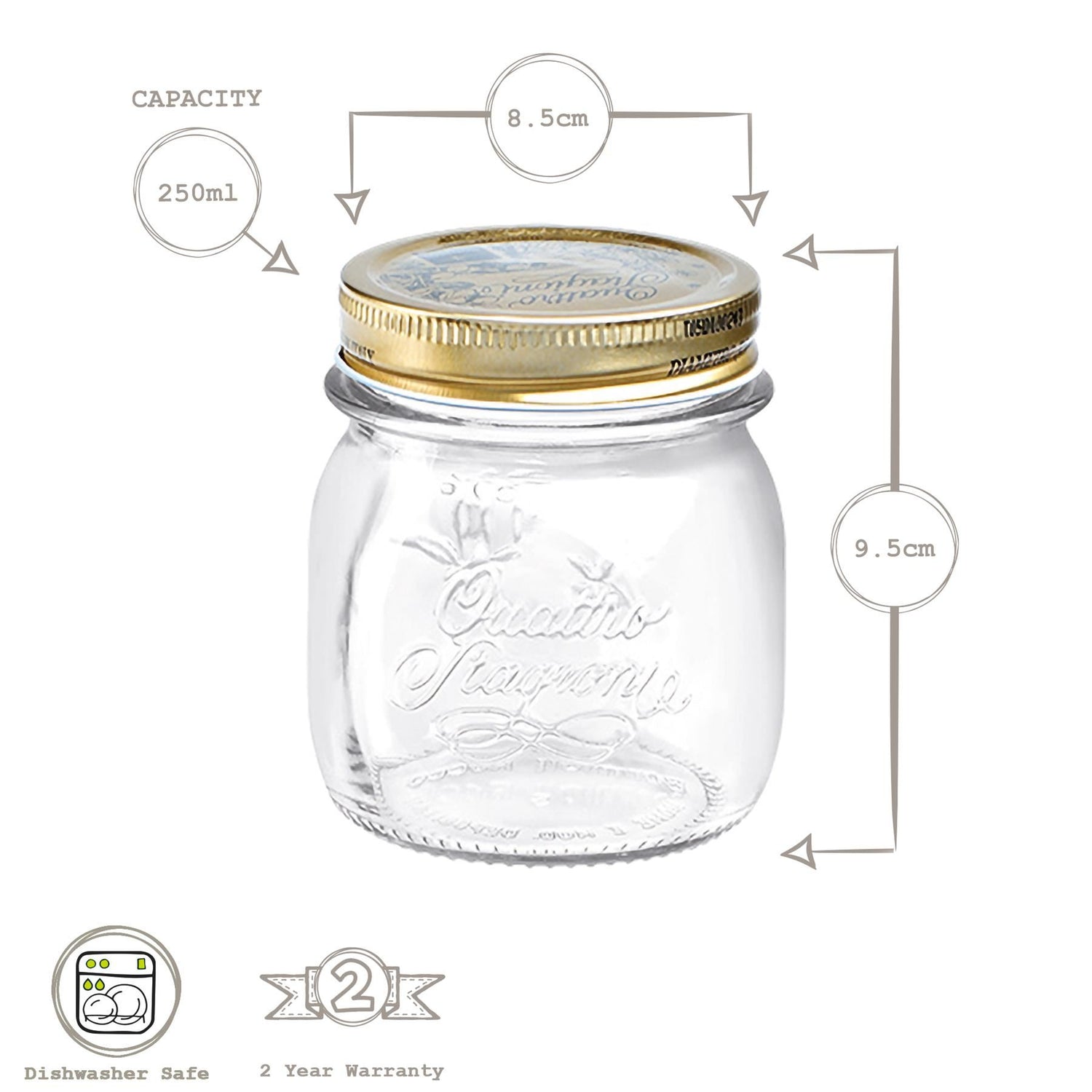 250ml Quattro Stagioni Glass Food Preserving Jars - Pack of 3