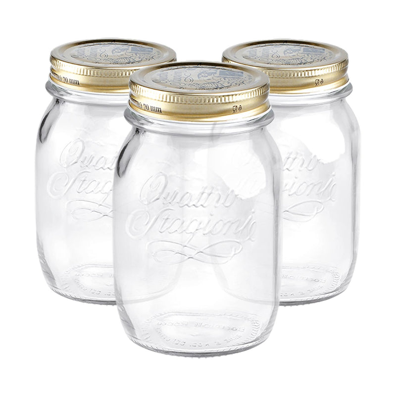500ml Quattro Stagioni Glass Food Preserving Jars - Pack of 3 - By Bormioli Rocco