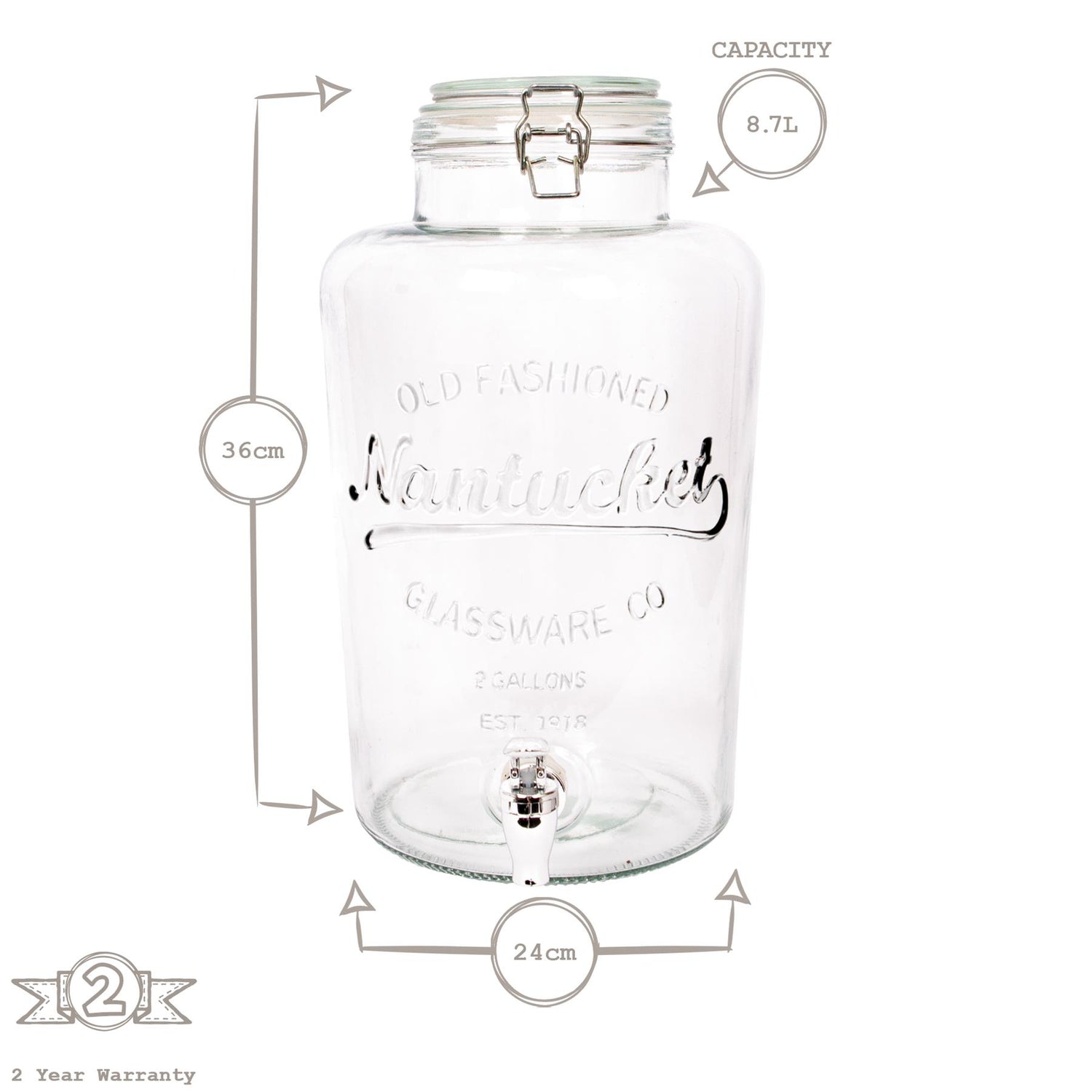 8.7L Glass Drinks Dispenser with Tap