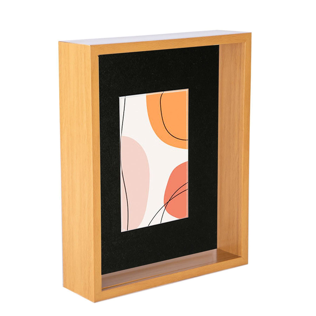 Medium Wood 8" x 10" Deep Shadow Box Photo Frame with 4" x 6" Black Mount