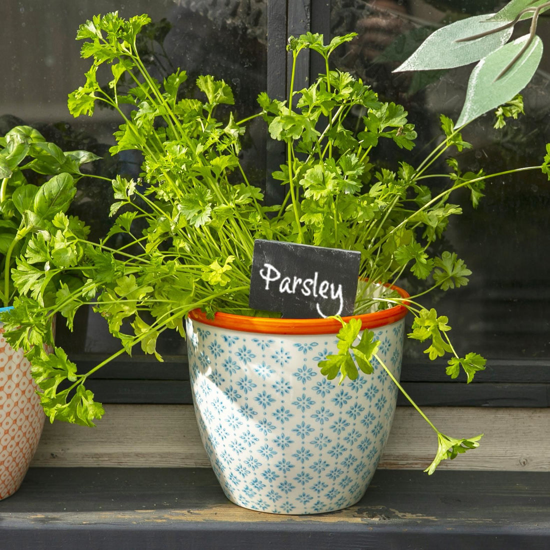 Light Blue 14cm Hand-Printed Stoneware Plant Pot