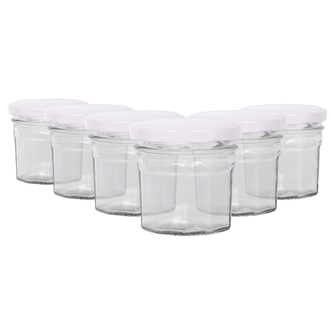 90ml Octagonal Glass Jam Jars with White Screw-Top Lids - Pack of 6