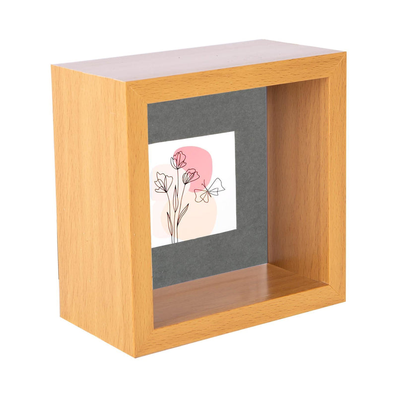 4" x 4" Medium Wood 3D Deep Box Photo Frame with 2" x 2" Mount - By Nicola Spring
