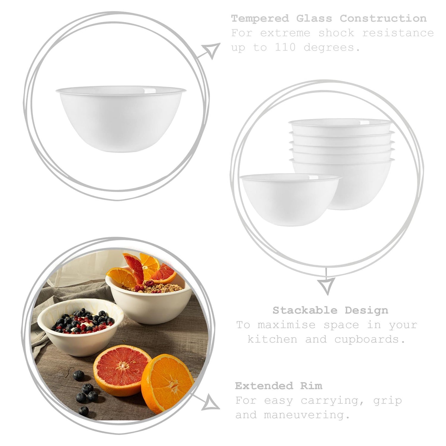 530ml White Easy Glass Mixing Bowl