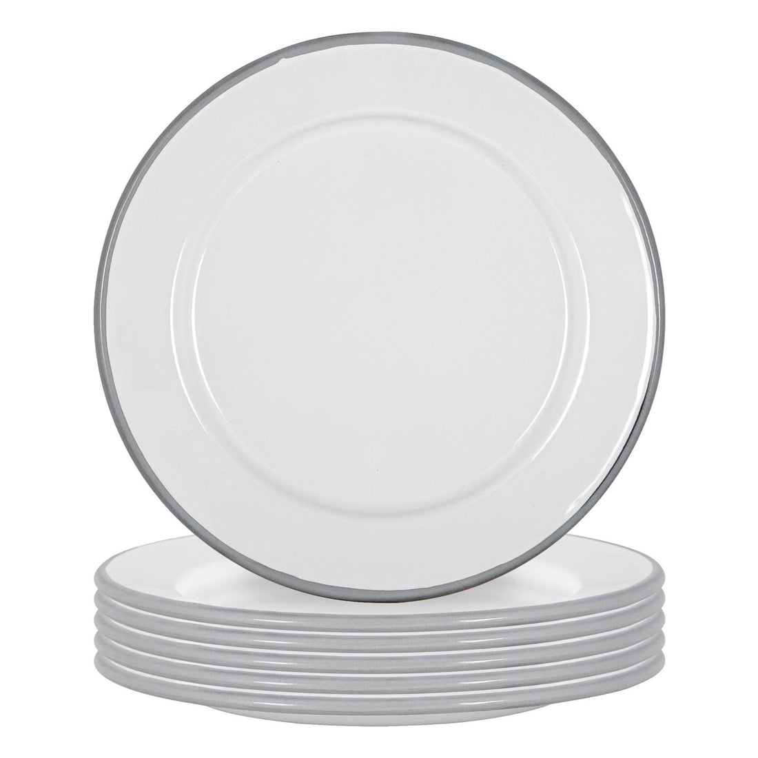 20cm White &amp; Grey Enamel Side Plates - Pack of 6