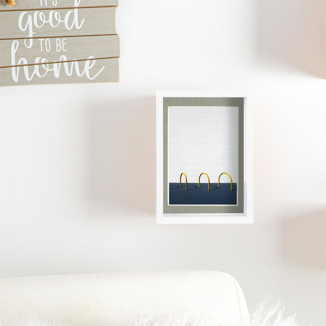 White 5" x 7" Deep Shadow Box Photo Frame with 4" x 6" Grey Mount